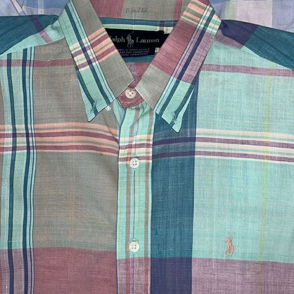 Lot of 4 Polo Ralph Lauren Pastel & Blue w/Pony LS summer Shirt L men’s - Picture 5 of 11